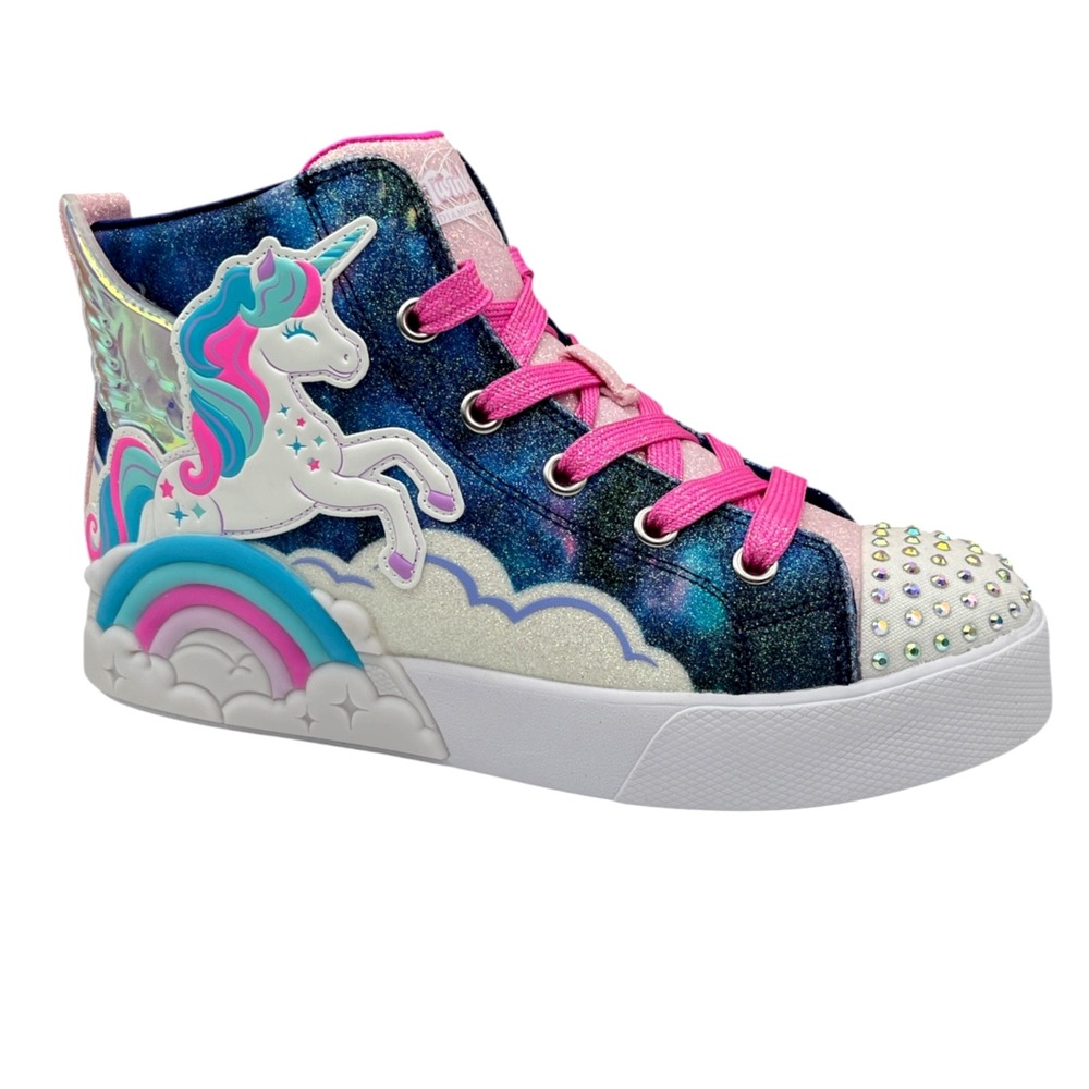 Skechers Youth Big Girls Twinkle Toes High Top Magic Sneaker Size 2.5 Navy Blue